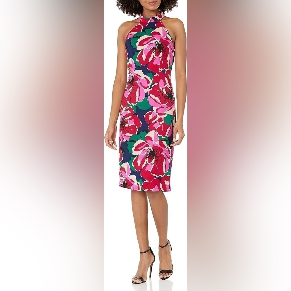 Trina Trina Turk Women's Floral Printed Ponte midi Dress, Pink Sz 16